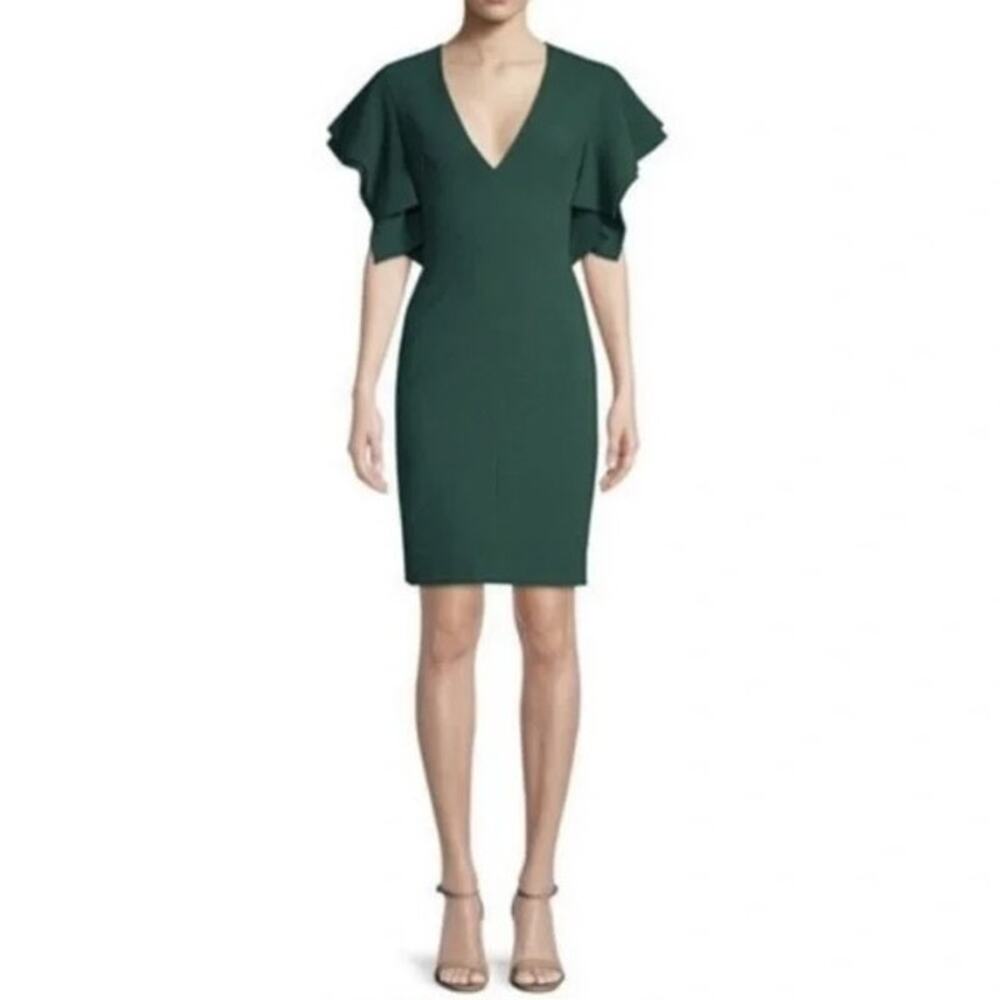 Black Halo Simona Cocktail Sheath Dress Green 12 Flutter Kimono Sleeve Midi